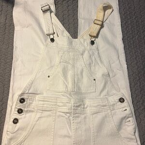 Pilcro White Denim Overalls with Subtle Tan Label